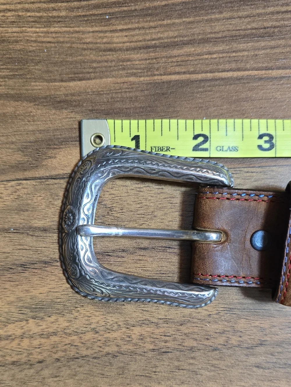 Justin Leather Belt with Decorative Silver Buckle And Embellishments